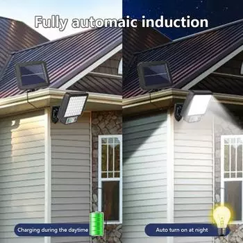 Сплит-солнечный настенный светильник с дистанционным управлением, 3 режима, водонепроницаемый датчик движения, 56 светодиодов, 72 COB, солнечный светильник для сада, улицы, гаража, охранного освещения