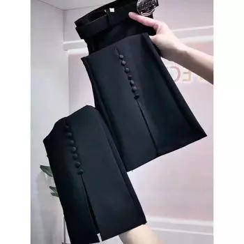 Split Stretch Spring and Autumn Slim Fit All-Matching Straight Small Suit Pants Black 9 5XL(About 76.50 kg-81.00 kg recommended)