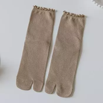 Split Toe Cotton Candy Color Ruffles Two Finger Socks Middle Tube Socks Hosiery Two Toe Socks