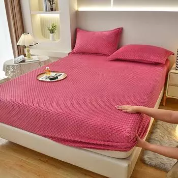 Сплошная бархатная простыня, эластичное покрывало, защитный чехол для матраса, мягкое на ощупь постельное белье, зимняя теплая фланелевая простыня 1pc 90x200cm
