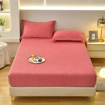 Сплошная бархатная простыня, эластичное покрывало, защитный чехол для матраса, мягкое на ощупь постельное белье, зимняя теплая фланелевая простыня 1pc 90x200cm