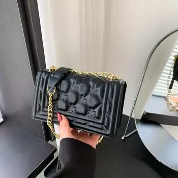 Сплошная цветная элегантная простая и модная сумка 2024, ранняя весна, новая универсальная маленькая квадратная сумка в стиле ретро для женщин чёрный