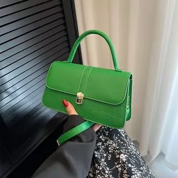 Сплошная цветная модная сумка через плечо с пряжкой и каменным узором, весенняя новая трендовая портативная маленькая квадратная сумка с тиснением 2024