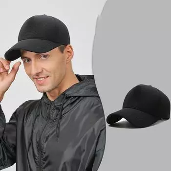Сплошная цветная мужская бейсболка с большой головой на открытом воздухе, весенне-летняя солнцезащитная кепка Style1 чёрный