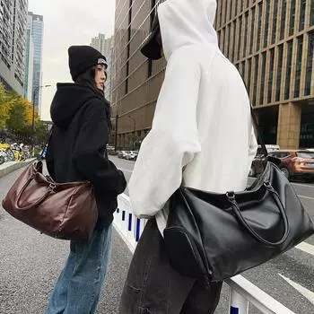 Сплошная цветная сумка для фитнеса, мужская большая вместительная спортивная сумка через плечо, кожаная сумка для багажа, портативная дорожная сумка коричневый