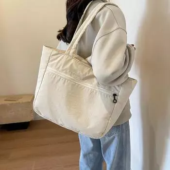 Сплошная цветная сумка, женская большая вместительная сумка, пригородная сумка через плечо бежевый