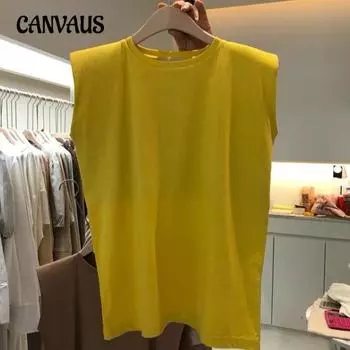 Сплошная цветная свободная футболка без рукавов с круглым вырезом, женская летняя тонкая повседневная жилетка, топы M чёрный