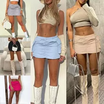 Сплошная цветная юбка-карго с высокой талией, эластичный пояс, плиссированные боковые карманы на шнуровке, спорт 2XL чёрный