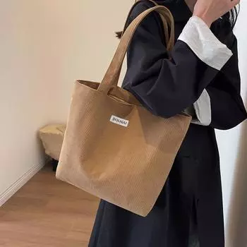 Сплошная цветная вельветовая сумка на плечо, женская сумка, студенческая большая сумка чёрный