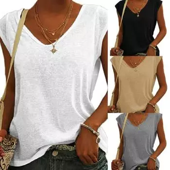 Сплошная летняя футболка с v-образным вырезом, свободный женский топ, износостойкий, удобный 2XL белый