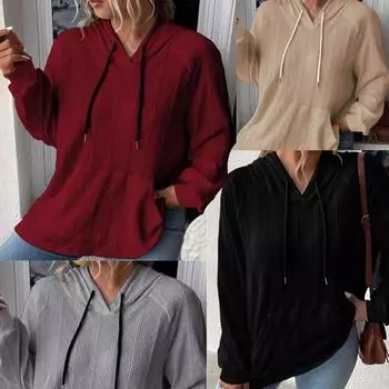 Сплошная толстовка с принтом для женщин, толстовка с круглым вырезом и длинным рукавом на шнурке с карманом, повседневная мода, свободный теплый удобный пуловер плюс осенняя толстовка S белый