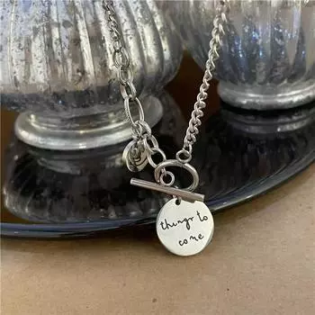 Сплошное цветное ожерелье из титановой стали с выражением, свитер с надписью, ожерелье на ключице, хип-хоп, пара, студенческое повседневное ожерелье 21cm (included) -50cm (in серебряный