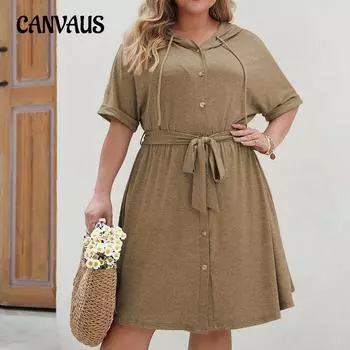 Сплошное цветное платье с капюшоном, летнее женское свободное длинное платье больших размеров, темпераментное пригородное платье 1XL хаки