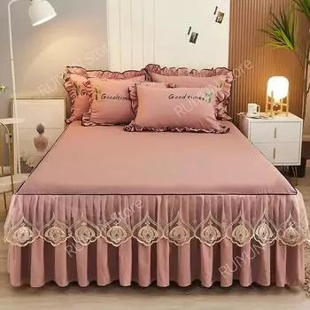 Сплошное цветное постельное белье, юбка с рюшами, декоративная кружевная юбка-кровать, простыня, нескользящий чехол для матраса, чехол для кровати с поверхностью 1pc Skirt 150x200cm