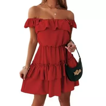 Сплошное цветное повседневное платье средней длины, весна-лето, платье с баской и рюшами S белый