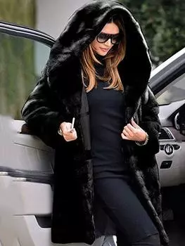 Сплошное цветное свободное плюшевое норковое пальто с длинными рукавами и капюшоном, размер S-6XL 6XL чёрный