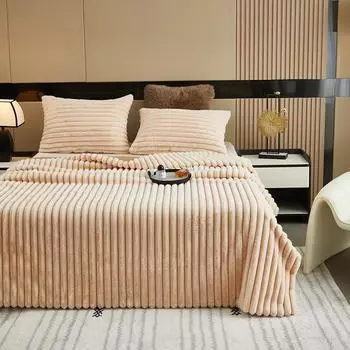 Сплошное цветное трехмерное полосатое одеяло с кроличьей шерстью на шнурке, зимнее мягкое теплое двухслойное утепленное одеяло 100*160 белый