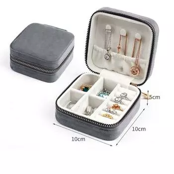 Сплошной цвет бархатная шкатулка на молнии для ювелирных изделий Дисплей для ювелирных изделий Серьги-Органайзер Ожерелье Кольцо Чехол Путешествия серый