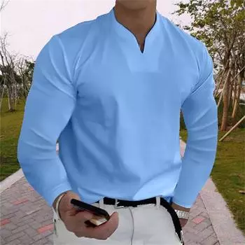 Сплошной цвет, большой размер, спортивная футболка без кармана, мужская эластичная осенняя мужская футболка с длинным рукавом и v-образным вырезом S армия зеленый