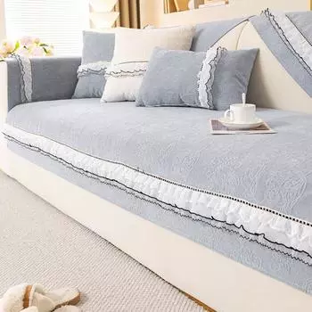 Сплошной цвет диванная подушка свет роскошный кружевной чехол для дивана универсальный противоскользящий синель всесезонный универсальный чехол для дивана для гостиной 70x70cm 1pcs