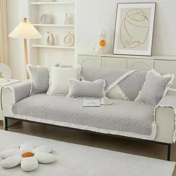 Сплошной цвет, хлопковая подушка для дивана, кремовый стиль, кружевной чехол для дивана, осень-зима, противоскользящий, из чистого хлопка, всесезонный универсальный чехол для дивана 70x70