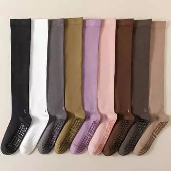 Сплошной цвет, хлопковые профессиональные противоскользящие спортивные носки до середины икры, женские компрессионные носки для фитнеса, танцев, пилатеса, йоги