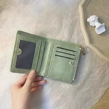 Сплошной цвет из искусственной кожи, ретро, складной, с несколькими слотами для карт, короткий кошелек для женщин
