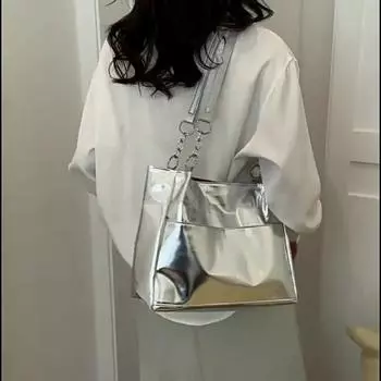 Сплошной цвет из искусственной кожи, женская модная сумка на плечо, женская роскошная дизайнерская сумка большой емкости, повседневная дорожная сумка для покупок 32.5x11x25.5cm серебряный