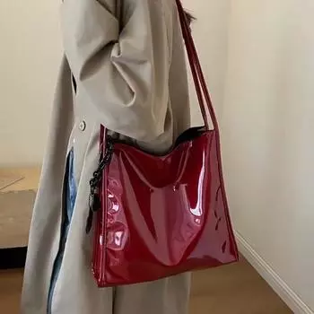 Сплошной цвет из лакированной кожи, женская модная сумка на плечо, женская простая роскошная сумка-кошелек, повседневные дорожные сумки для покупок 31x10x29cm красный