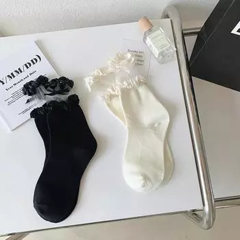 Сплошной цвет кружева милые Jk японская Лолита милые чулки студентки для женщин чёрный