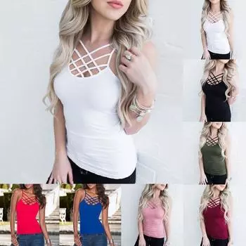 Сплошной цвет, летний сексуальный женский жилет с перекрестным ремешком и круглым вырезом, тонкий камзол без рукавов S чёрный