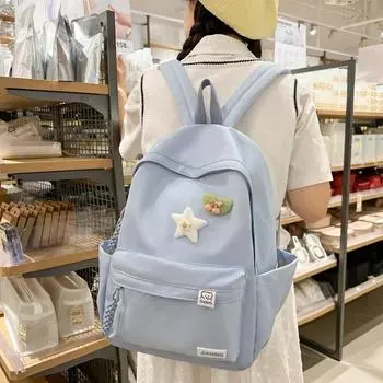 Сплошной цвет младших школьников Рюкзак Женская школьная сумка белый