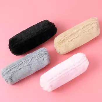 Сплошной цвет Мягкий бархат Ручка Сумка-карандаш на молнии Школьные канцелярские принадлежности Чехол для хранения One Size розовый