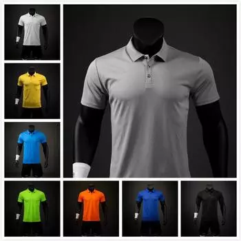 Сплошной цвет Мужская дышащая рубашка поло с коротким рукавом Быстросохнущая спортивная футболка Летние повседневные топы S павлин голубой