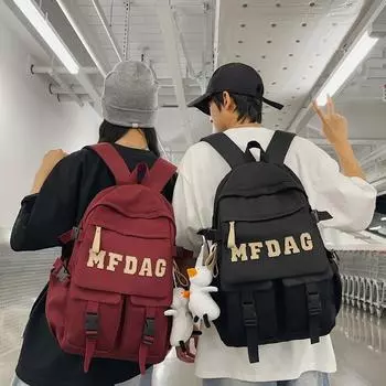 Сплошной цвет, мужской рюкзак большой емкости, школьная сумка с буквенным принтом, женский дорожный рюкзак чёрный