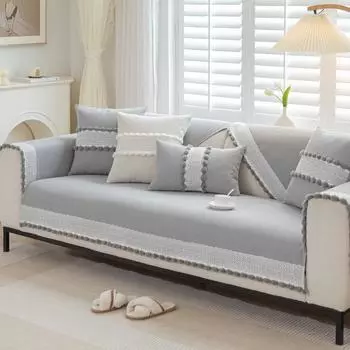Сплошной цвет, нескользящая диванная подушка, мяч с кисточками, синель, пылезащитный чехол для дивана, наволочка, четыре сезона, декор для гостиной, коврик для дивана 70x70cm 1pcs