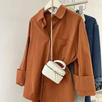 Сплошной цвет, одежда с длинными рукавами, Blusa Mujer, весенне-осенняя хлопковая блузка с карманами, женские рубашки, повседневные свободные топы 29531 S синий