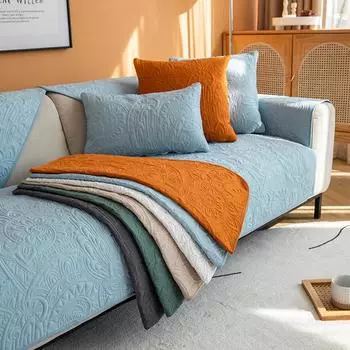 Сплошной цвет, приятный для кожи чехол для дивана, противоскользящий чехол для подушки, хлопковый бархатный универсальный чехол для дивана для гостиной, защита мебели 70x70cm оранжевый