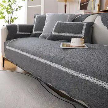 Сплошной цвет, приятный для кожи чехол на диван с волнистыми краями, чехол для подушки, хлопковый универсальный чехол для гостиной, защита мебели 45x45cm pillowcase светло-коричневого