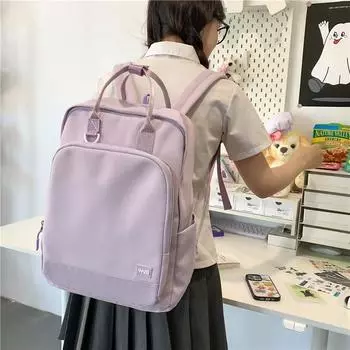 Сплошной цвет, простой студенческий школьный рюкзак, женский рюкзак большой емкости для девочек-подростков белый