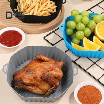 Сплошной цвет противень с антипригарным покрытием. Практичная многофункциональная фритюрница с круглым вкладышем. Кухонный горшок для выпечки. серый