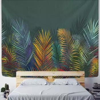 Сплошной цвет растительный гобелен настенный простой богемный полиэстер спальный коврик спальня декоративная фоновая ткань 95x70CM