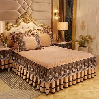 Сплошной цвет, роскошное толстое бархатное стеганое покрывало, королевский размер, кружевная вышивка, короткая плюшевая юбка-кровать, наволочка в комплект не входит 1pc Skirt 150x200cm