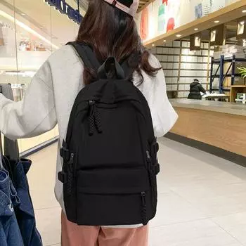 Сплошной цвет рюкзак большой емкости студенческий школьный рюкзак унисекс чёрный