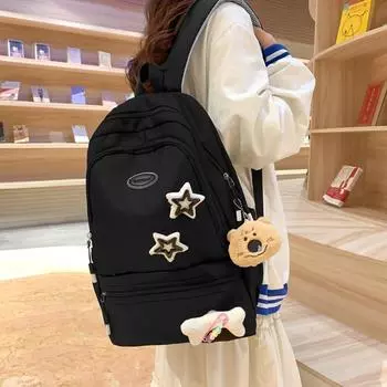 Сплошной Цвет Рюкзак Младший Школьник Звезда Школьный Рюкзак В Студенческом Стиле серый