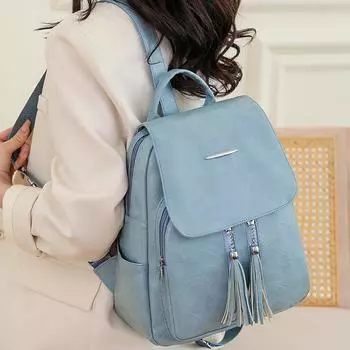Сплошной цвет рюкзак с кисточками в стиле ретро, мягкая кожа, повседневная дорожная сумка из искусственной кожи, женский рюкзак, женская сумка чёрный