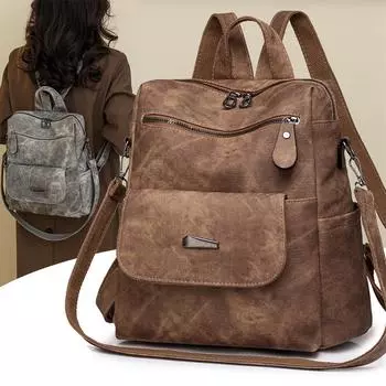 Сплошной цвет Рюкзак Женский рюкзак Большой емкости Дорожная школьная сумка серый