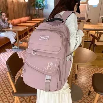 Сплошной цвет рюкзак Женский школьный рюкзак Мужской Младший школьник Рюкзак большой емкости чёрный