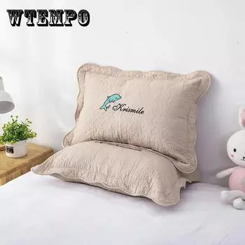 Сплошной цвет с мультяшной вышивкой, хлопковая стеганая утепленная наволочка на четыре сезона, универсальная наволочка для взрослых и детей, наволочка 60*40