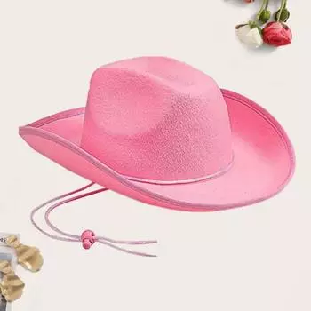 Сплошной цвет с широкими полями, регулируемая ветрозащитная шляпа-котел с веревкой в стиле вестерн, ковбойская джазовая шляпа от солнца розовый